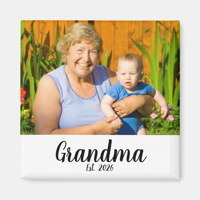 Grandma Established Photo Gift Magnet (Front)