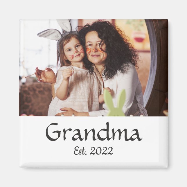 Grandma Established Photo Gift Magnet (Front)