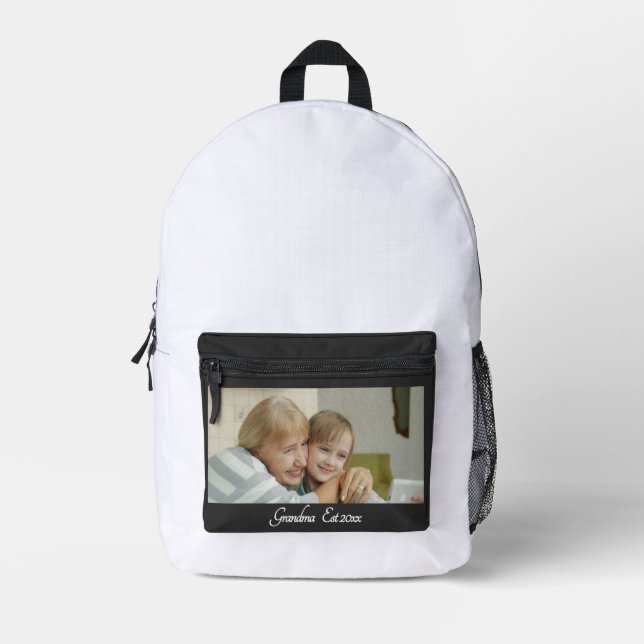 Grandma Established Photo Gift Printed Backpack (Front)