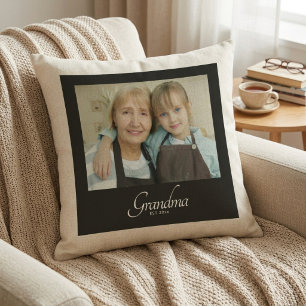 Grandma Established Photo Gift Throw Pillow