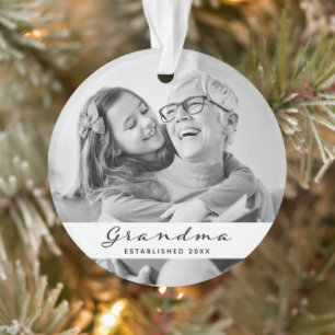 Grandma Established Photo Heart Black and White Ornament