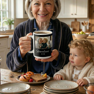 Grandma Established Photo White Script Text Coffee Mug