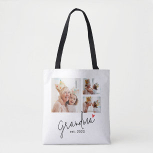 Grandma Established Script 3 Photo Tote Bag
