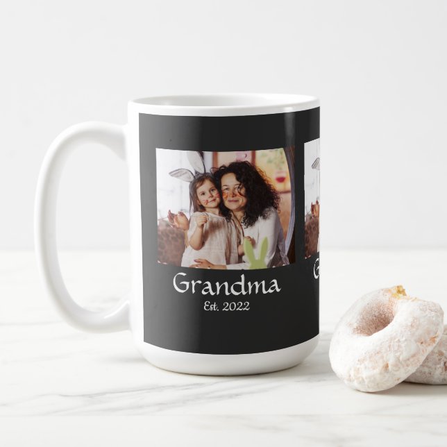 Grandma Established Script Black 3 Photo Coffee Mug (With Donut)