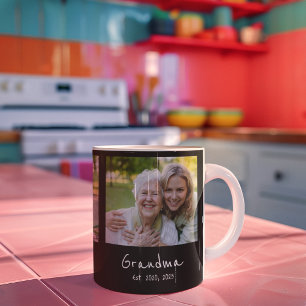Grandma Established Script Black 3 Photo Coffee Mug