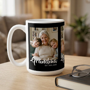 Grandma Established Script Black 3 Photo Coffee Mug