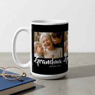 Grandma Established Script Black 3 Photo Coffee Mug