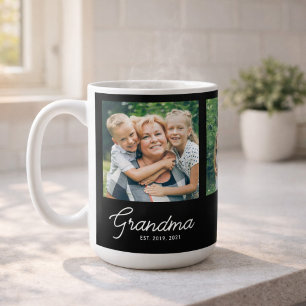 Grandma Established Script Black 3 Photo Coffee Mug