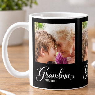 Grandma Established Script Black 3 Photo Coffee Mug