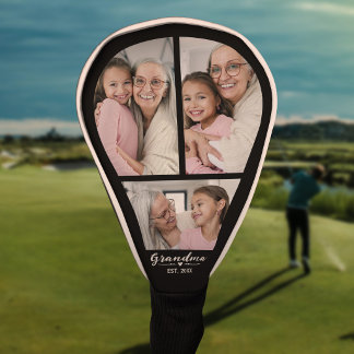 Grandma Established Script Black 3 Photo Golf Head Cover