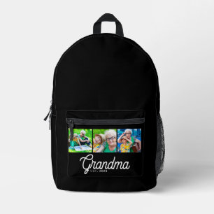 Grandma Established Script Black 3 Photo Printed Backpack