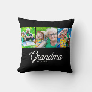 Grandma Established Script Black 3 Photo Throw Pillow