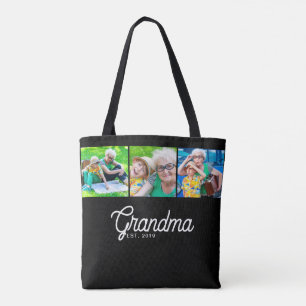 Grandma Established Script Black 3 Photo Tote Bag