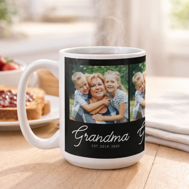 Grandma Established Script Black Photo Coffee Mug (Creator Uploaded)