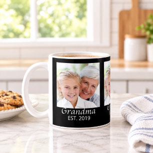 Grandma Established Script Black Photo Coffee Mug