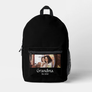 Grandma Established Script Black Photo Printed Backpack
