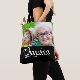 Grandma Established Script Black Photo Tote Bag