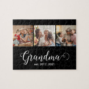 Grandma Established Script Gift 3 Photo Jigsaw Puzzle