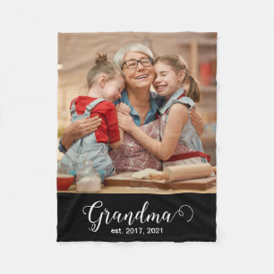 Grandma Established Script Gift Photo Fleece Blanket