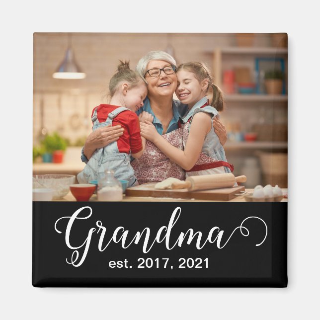 Grandma Established Script Gift Photo Magnet (Front)