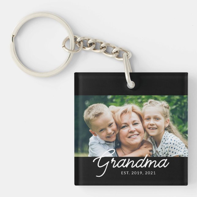 Grandma Established Script Photo Gift Keychain (Front)