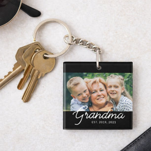 Grandma Established Script Photo Gift Keychain