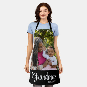 Grandma Established Script Photo Grandmother Gift Apron