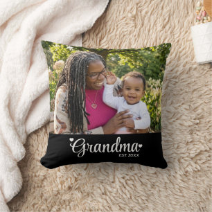 Grandma Established Script Photo Grandmother Gift Throw Pillow