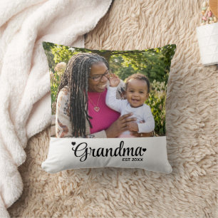 Grandma Established Script Photo Grandmother Gift Throw Pillow