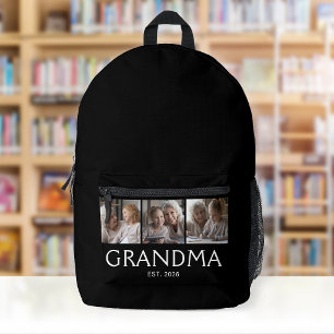 Grandma Established Typography Black 3 Photo Printed Backpack