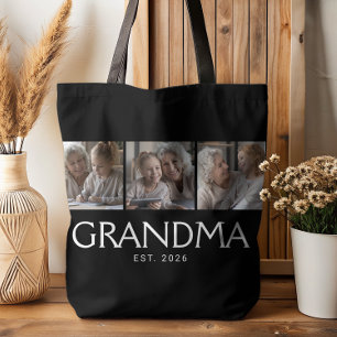 Grandma Established Typography Black 3 Photo Tote Bag