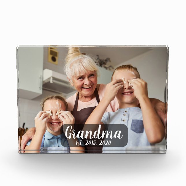 Grandma Established White Script Photo Block (Front)