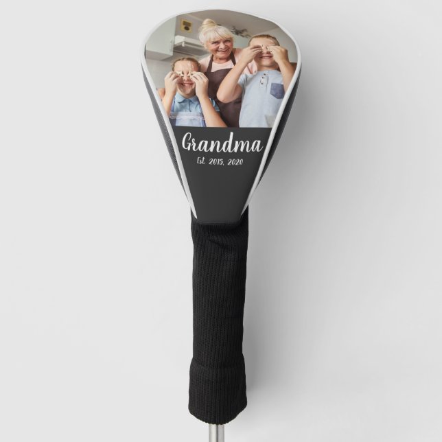 Grandma Established White Script Photo Golf Head Cover (Front)