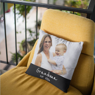 Grandma Established white script photo Throw Pillow