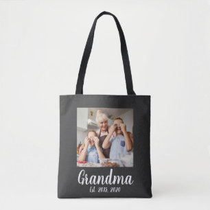 Grandma Established White Script Photo Tote Bag