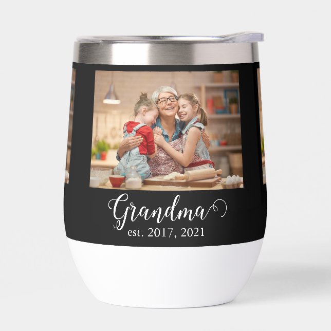 Grandma Established Year Modern White Script Photo (Left)