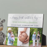 Grandma First Mothers Day - 3 Photo Personalized Plaque<br><div class="desc">First Mother's Day for Grandma (editable). Create your own photo plaque using 3 of your favourite photos. The template is set up for you to personalize all of the wording, which currently reads "happy first mother's day to my wonderful Grandma [baby name · date of birth · birth weight]". The...</div>