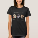 Grandma Flower Garden Custom 3 Name Vintage Floral T-Shirt<br><div class="desc">This Grandma's Garden Flower and Grandkids Name custom design is a delightful blend of vintage charm and personalized warmth. It is the perfect addition to any grandmother's haven, bringing the beauty of a botanical garden right into her home. Featuring a stunning vintage flower illustration that captures the essence of grandma's...</div>