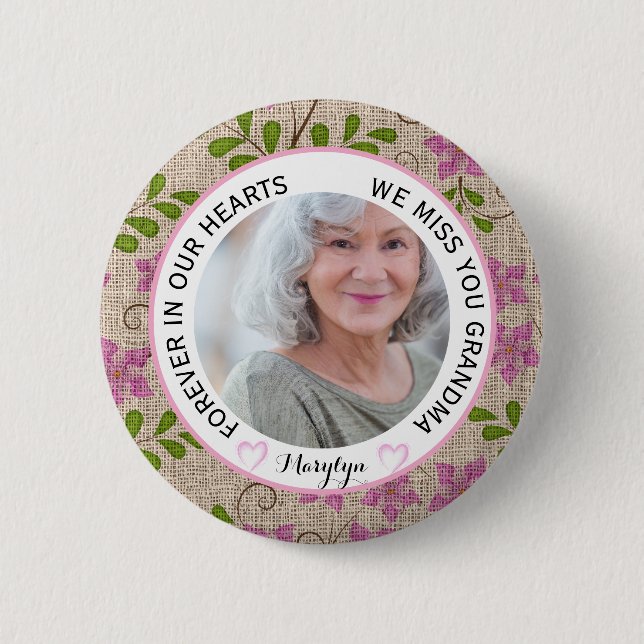 Grandma Forever in Our Hearts Floral Christmas 2 Inch Round Button (Front)