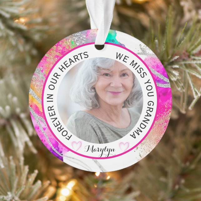 Grandma Forever in Our Hearts Rainbow Glitter  Ornament (Tree)