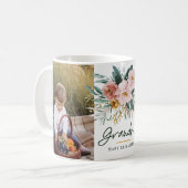 Grandma gift 2 photo pink girly watercolour floral coffee mug (Front Left)