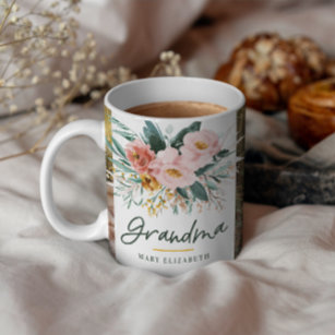 Grandma gift 2 photo pink girly watercolour floral frosted glass coffee mug
