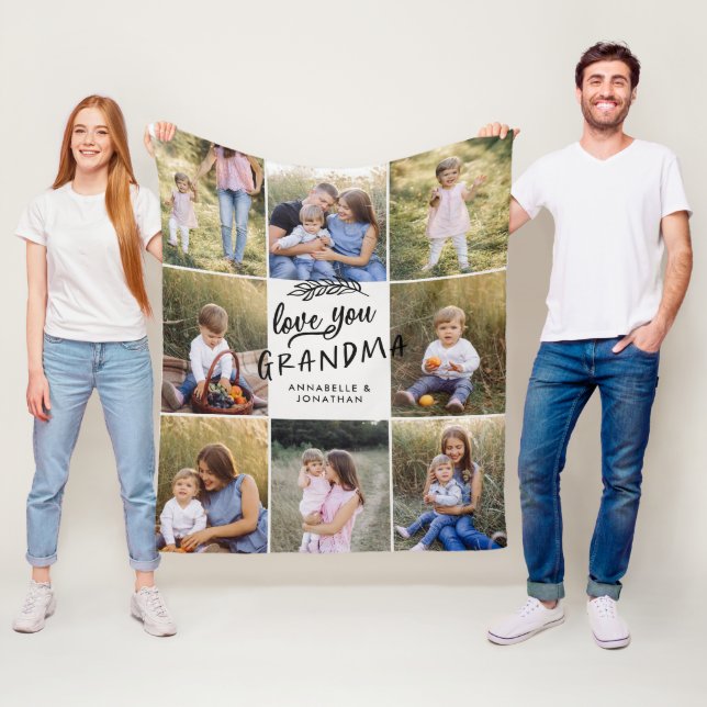 Grandma gift 8 photo grandchild simple typography  fleece blanket (In Situ)
