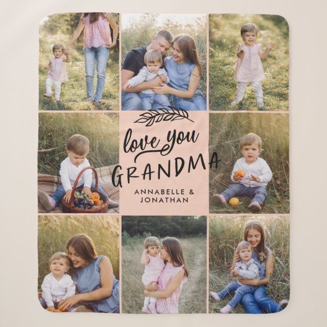 Grandma gift 8 photo grandchild simple typography  sherpa blanket (Front)