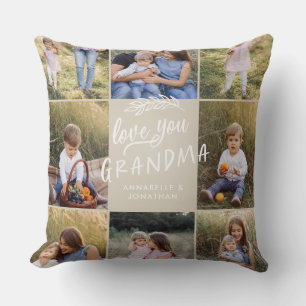 Grandma gift 8 photo grandchild simple typography  throw pillow