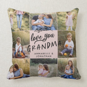Grandma gift 8 photo grandchild simple typography  throw pillow