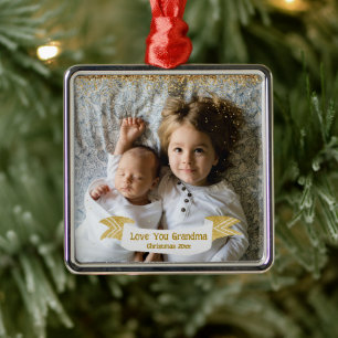 Grandma Gift Christmas Photo with Year Metal Ornament