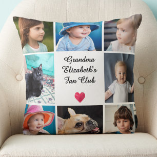 Grandma Gift Custom 8 Photo Template White Throw Pillow