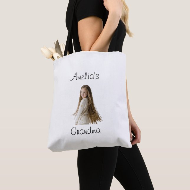Grandma Gift – Grandchild Name & Photo -  Tote Bag (Close Up)