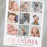 Grandma Gift | Love You Photo Collage Fleece Blanket<br><div class="desc">Personalized grandmother warm fleecy blanket featuring a elegant white background that can be changed to any colour,  a 9 picture collage template for you to customize,  the saying "love you grandma" in a cute pink gradient font,  and the names of the grandchildren.</div>